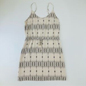 Silk cream print sundress Size 6 drawstring waist Kenar lined neutral
